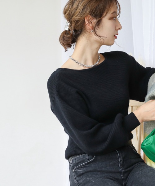 frames RAY CASSIN（フレームスレイカズン）の「【WEB限定】ボリューム袖前後2WAYニットプルオーバー（ニット/セーター・レディース・オレンジ/グレイッシュベージュ/グリーン/ブラック/ブルー・FREE）」の2枚目の写真