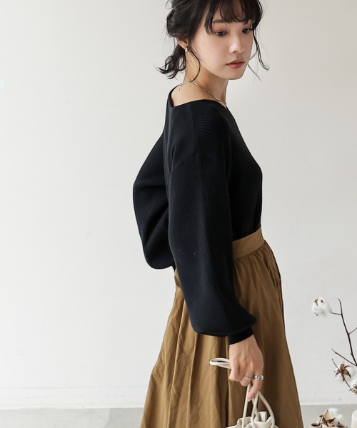 frames RAY CASSIN（フレームスレイカズン）の「【WEB限定】ボリューム袖前後2WAYニットプルオーバー（ニット/セーター・レディース・オレンジ/グレイッシュベージュ/グリーン/ブラック/ブルー・FREE）」の13枚目の写真