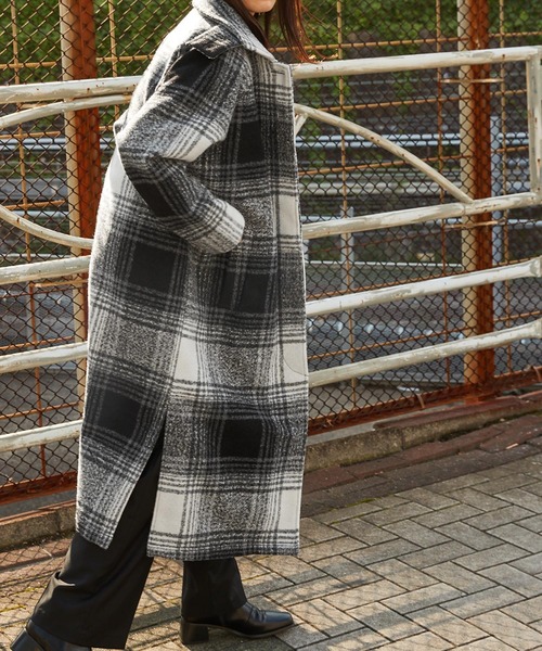Keeepy(キーピー)の「【Keeepy】plaid 2way soutien collar coat(ステンカラーコート・レディース・オフホワイト/オレンジ・FREE)」の8枚目の写真