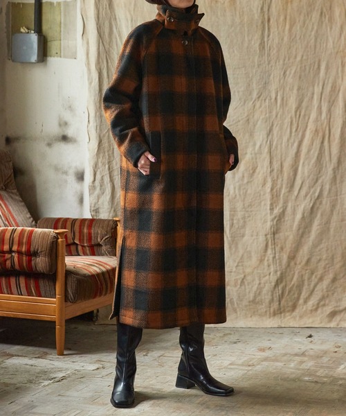 Keeepy(キーピー)の「【Keeepy】plaid 2way soutien collar coat(ステンカラーコート・レディース・オフホワイト/オレンジ・FREE)」の21枚目の写真