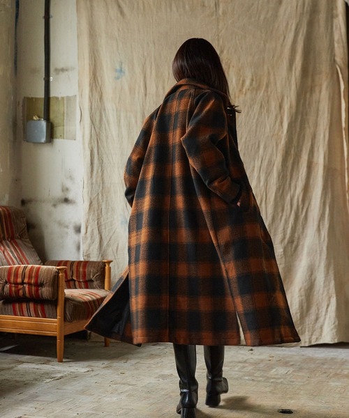 Keeepy(キーピー)の「【Keeepy】plaid 2way soutien collar coat(ステンカラーコート・レディース・オフホワイト/オレンジ・FREE)」の6枚目の写真