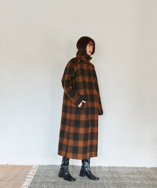 Keeepy(キーピー)の「【Keeepy】plaid 2way soutien collar coat(ステンカラーコート・レディース・オフホワイト/オレンジ・FREE)」の16枚目の写真