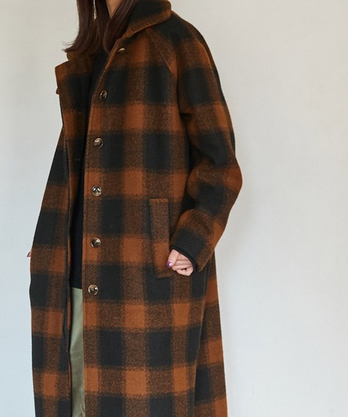 Keeepy(キーピー)の「【Keeepy】plaid 2way soutien collar coat(ステンカラーコート・レディース・オフホワイト/オレンジ・FREE)」の14枚目の写真