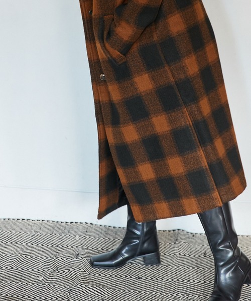Keeepy(キーピー)の「【Keeepy】plaid 2way soutien collar coat(ステンカラーコート・レディース・オフホワイト/オレンジ・FREE)」の12枚目の写真