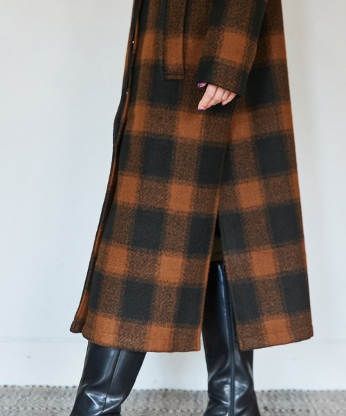 Keeepy(キーピー)の「【Keeepy】plaid 2way soutien collar coat(ステンカラーコート・レディース・オフホワイト/オレンジ・FREE)」の10枚目の写真