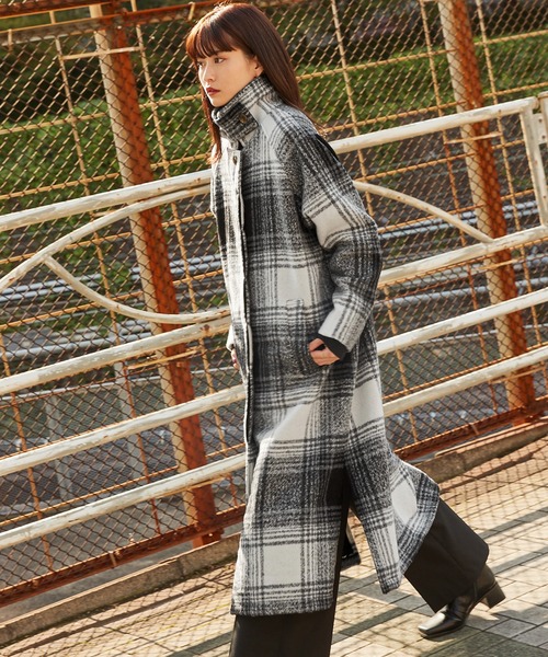Keeepy(キーピー)の「【Keeepy】plaid 2way soutien collar coat(ステンカラーコート・レディース・オフホワイト/オレンジ・FREE)」の3枚目の写真