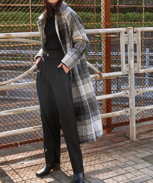 Keeepy(キーピー)の「【Keeepy】plaid 2way soutien collar coat(ステンカラーコート・レディース・オフホワイト/オレンジ・FREE)」の4枚目の写真