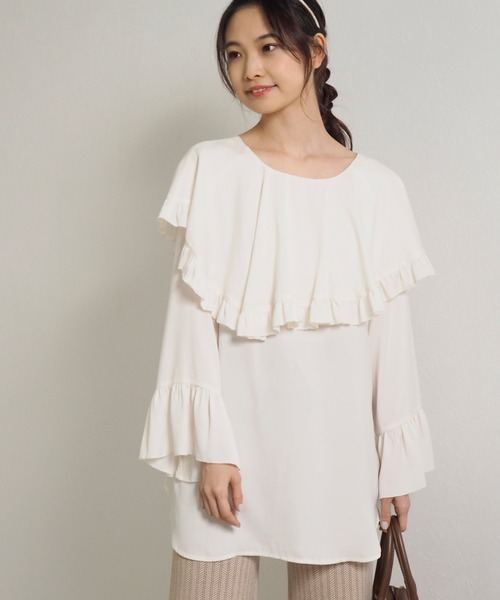 Crisp(クリスプ)の「エアリーフリルブラウス(シャツ/ブラウス・レディース・チャコールグレー/アイボリー/ピンクベージュ・FREE)」の12枚目の写真