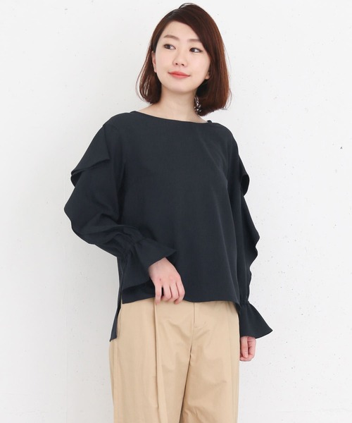 KBF+(ケービーエフプラス)の「KBF+ スリーブフリルブラウス∴(Tシャツ/カットソー・レディース・ブルー/オフホワイト・ONE)」の12枚目の写真