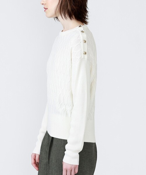 LOVELESS（ラブレス）の「ラインショルダーボタンフライニット（ニット/セーター・レディース・ネイビー/オフホワイト/ベージュ系その他5・36）」の8枚目の写真