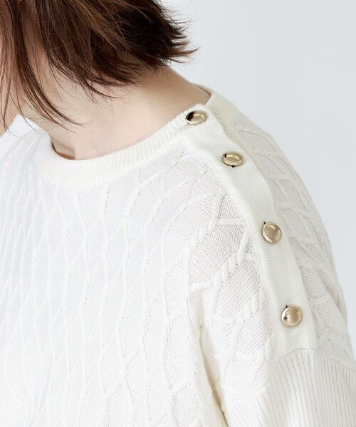 LOVELESS（ラブレス）の「ラインショルダーボタンフライニット（ニット/セーター・レディース・ネイビー/オフホワイト/ベージュ系その他5・36）」の11枚目の写真