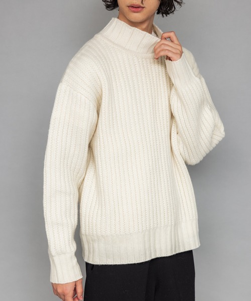 NewAnce（ニュアンス）の「【NewAnce】ヘビーウールモックネック（ニット/セーター・メンズ・ブラック/オフホワイト/ダークカーキ/グレイッシュベージュ・4/5）」の2枚目の写真