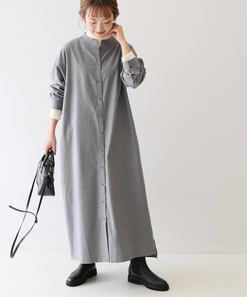 SLOBE IENA(スローブイエナ)の「コットンネルシャツワンピース【手洗い可能】◆(シャツワンピース・レディース・ブラック系その他/ブラウン/グレー・FREE)」の3枚目の写真