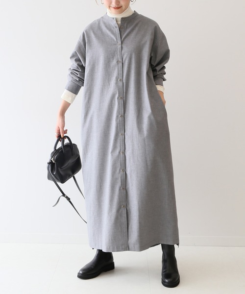 SLOBE IENA(スローブイエナ)の「コットンネルシャツワンピース【手洗い可能】◆(シャツワンピース・レディース・ブラック系その他/ブラウン/グレー・FREE)」の11枚目の写真