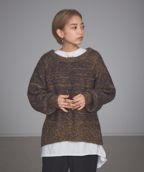 NOMINE（ノミネ）の「【展開店舗限定】ミックスヤーンボリュームスリーブニット（ニット/セーター・レディース・グレイッシュブルー/マスタード/ブラック・フリー）」の5枚目の写真