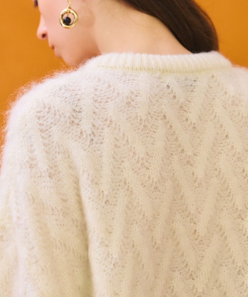 PUBLIC TOKYO（パブリックトウキョウ）の「ヘリンボーンカラーモヘアオーバーニット（ニット/セーター・レディース・ホワイト/ダークグリーン/ブルー/イエロー・FREE）」の14枚目の写真