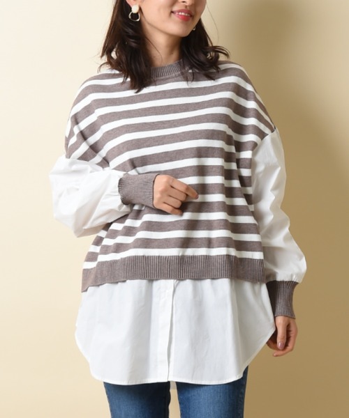 INTERPLANET（インタープラネット）の「ボーダーベスト切替ニットシャツ（シャツ/ブラウス・レディース・グレー/ブラック・FREE）」の2枚目の写真