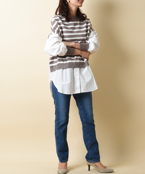 INTERPLANET（インタープラネット）の「ボーダーベスト切替ニットシャツ（シャツ/ブラウス・レディース・グレー/ブラック・FREE）」の21枚目の写真