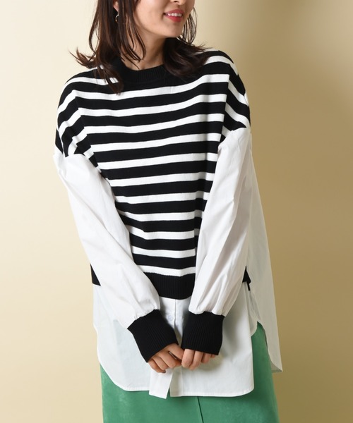 INTERPLANET（インタープラネット）の「ボーダーベスト切替ニットシャツ（シャツ/ブラウス・レディース・グレー/ブラック・FREE）」の5枚目の写真