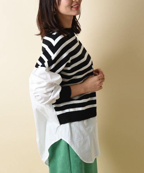 INTERPLANET（インタープラネット）の「ボーダーベスト切替ニットシャツ（シャツ/ブラウス・レディース・グレー/ブラック・FREE）」の8枚目の写真