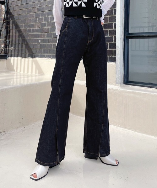 PAGEBOY（ページボーイ）の「フロントスリットジーンズ2（デニムパンツ・レディース・インディゴブルー/サックスブルー/ホワイト/ブラック系その他/ブラック/ネイビー・26inch/28inch/27inch/25inch/24inch）」の6枚目の写真