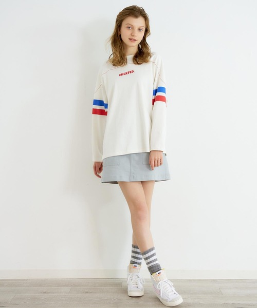 MILKFED.（ミルクフェド）の「APPLE PRINTED FOOTBALL TEE（Tシャツ/カットソー・レディース・ネイビー/ホワイト・ONE SIZE）」の5枚目の写真