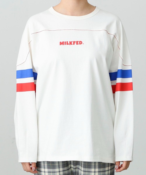 MILKFED.（ミルクフェド）の「APPLE PRINTED FOOTBALL TEE（Tシャツ/カットソー・レディース・ネイビー/ホワイト・ONE SIZE）」の6枚目の写真