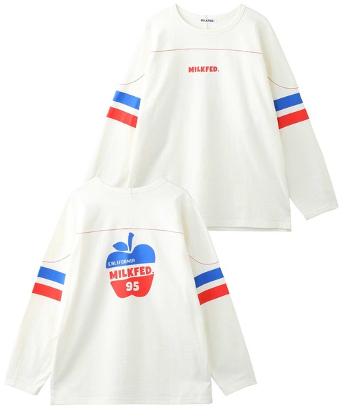 MILKFED.（ミルクフェド）の「APPLE PRINTED FOOTBALL TEE（Tシャツ/カットソー・レディース・ネイビー/ホワイト・ONE SIZE）」の3枚目の写真