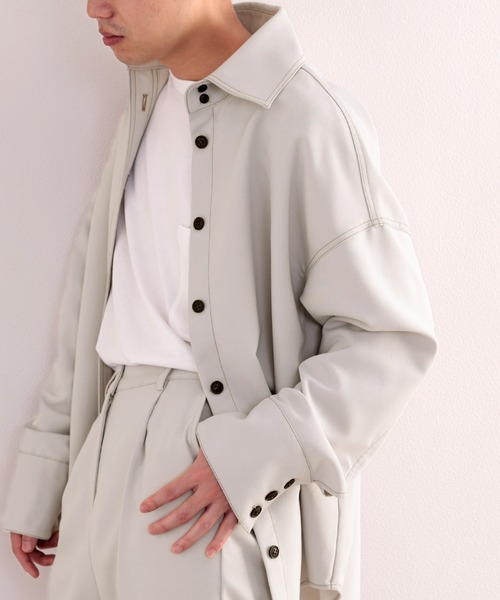 classicalelf(クラシカルエルフ)の「セットアップがキマる。配色ステッチオーバーシャツ(シャツ/ブラウス・メンズ・ベージュ/ライトグレー・LARGE/MEDIUM/X-LARGE)」の18枚目の写真