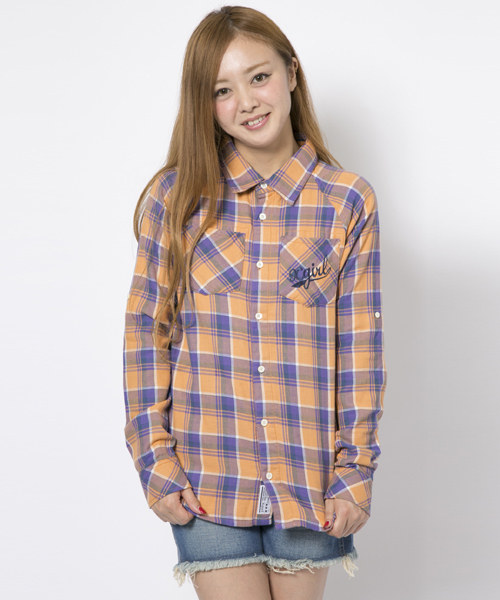 X-girl(エックスガール)の「【Smart4月号掲載】GAUZE PLAID RAGLAN SHIRT(シャツ/ブラウス・レディース・レッド/オレンジ/ライトブルー・1/2)」の3枚目の写真