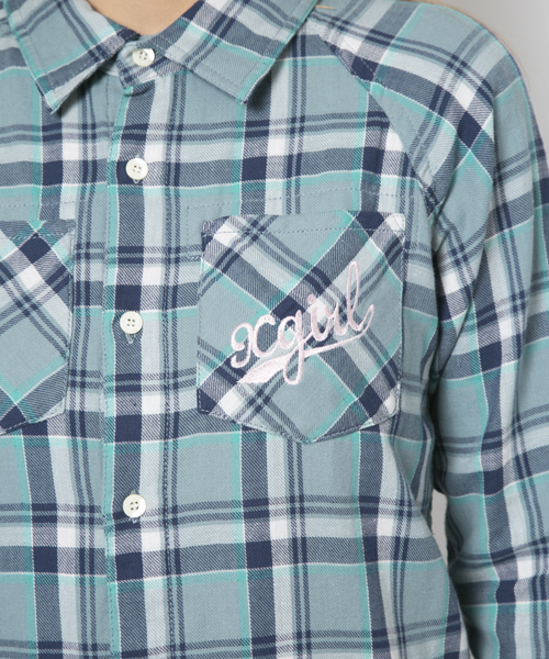 X-girl(エックスガール)の「【Smart4月号掲載】GAUZE PLAID RAGLAN SHIRT(シャツ/ブラウス・レディース・レッド/オレンジ/ライトブルー・1/2)」の6枚目の写真