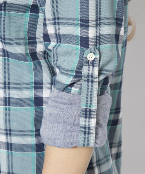 X-girl(エックスガール)の「【Smart4月号掲載】GAUZE PLAID RAGLAN SHIRT(シャツ/ブラウス・レディース・レッド/オレンジ/ライトブルー・1/2)」の7枚目の写真