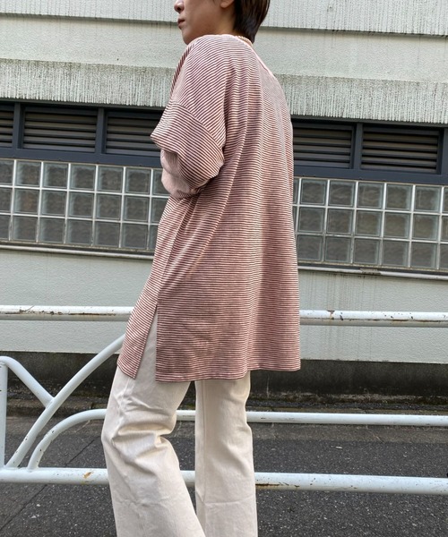 CIAOPANIC（チャオパニック）の「ボーダービッグロンT（Tシャツ/カットソー・レディース・スカイブルー/ピンク/ブルー/アイボリー/ローズ・FREE）」の15枚目の写真