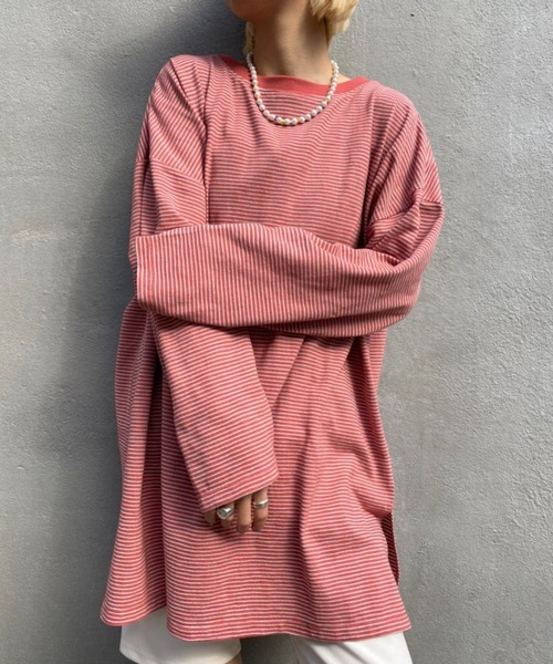 CIAOPANIC（チャオパニック）の「ボーダービッグロンT（Tシャツ/カットソー・レディース・スカイブルー/ピンク/ブルー/アイボリー/ローズ・FREE）」の19枚目の写真