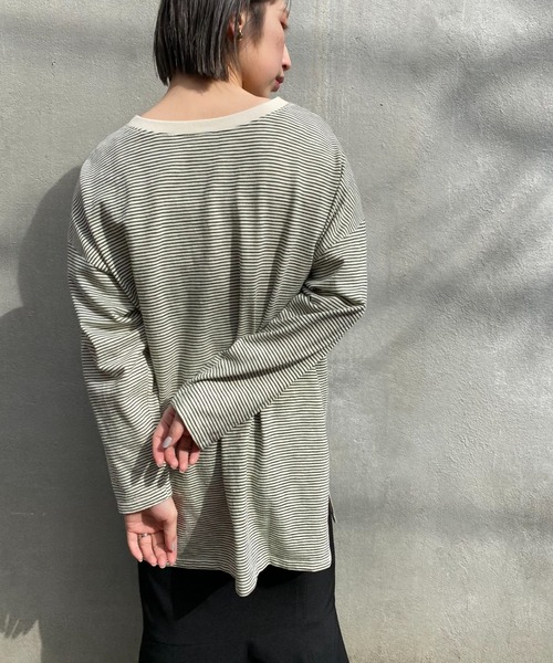 CIAOPANIC（チャオパニック）の「ボーダービッグロンT（Tシャツ/カットソー・レディース・スカイブルー/ピンク/ブルー/アイボリー/ローズ・FREE）」の14枚目の写真