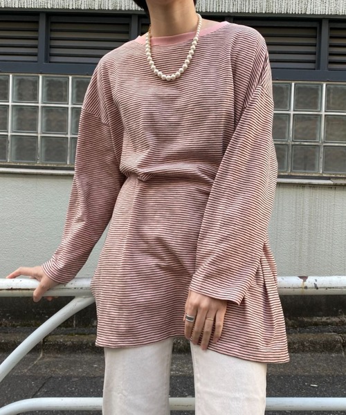 CIAOPANIC（チャオパニック）の「ボーダービッグロンT（Tシャツ/カットソー・レディース・スカイブルー/ピンク/ブルー/アイボリー/ローズ・FREE）」の6枚目の写真