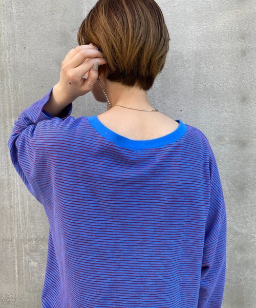 CIAOPANIC（チャオパニック）の「ボーダービッグロンT（Tシャツ/カットソー・レディース・スカイブルー/ピンク/ブルー/アイボリー/ローズ・FREE）」の11枚目の写真