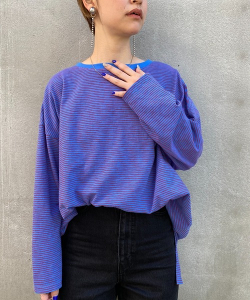 CIAOPANIC（チャオパニック）の「ボーダービッグロンT（Tシャツ/カットソー・レディース・スカイブルー/ピンク/ブルー/アイボリー/ローズ・FREE）」の7枚目の写真