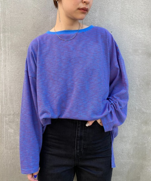 CIAOPANIC（チャオパニック）の「ボーダービッグロンT（Tシャツ/カットソー・レディース・スカイブルー/ピンク/ブルー/アイボリー/ローズ・FREE）」の8枚目の写真