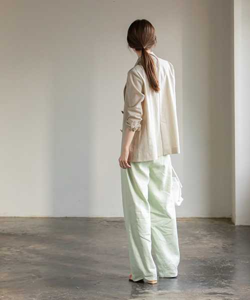 みな　美品♡NOBLE ノーブル　麻ストレッチダブルブレストジャケット セール】《追加》麻ストレッチダブルブレストジャケット