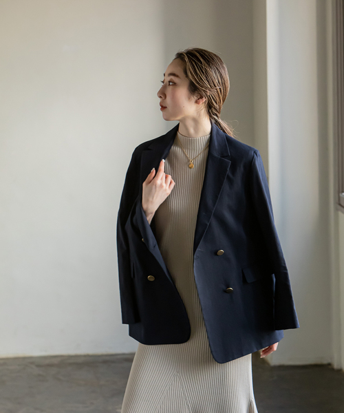 セール】《追加》麻ストレッチダブルブレストジャケット◇（テーラード