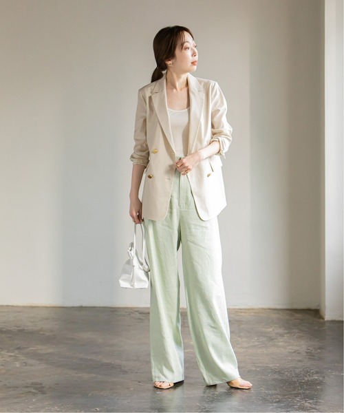 麻ストレッチダブルブレストジャケット◆
