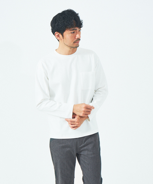 ABAHOUSE GRAY(アバハウスグレイ)の「シルケット ポンチ 長袖 Tシャツ(Tシャツ/カットソー・メンズ・ホワイト/ブラック/ネイビー/モカ/グレイッシュベージュ・46/48)」の2枚目の写真