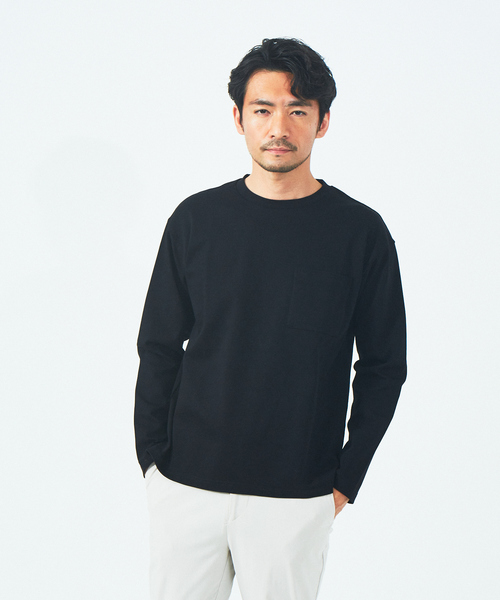 ABAHOUSE GRAY(アバハウスグレイ)の「シルケット ポンチ 長袖 Tシャツ(Tシャツ/カットソー・メンズ・ホワイト/ブラック/ネイビー/モカ/グレイッシュベージュ・46/48)」の1枚目の写真