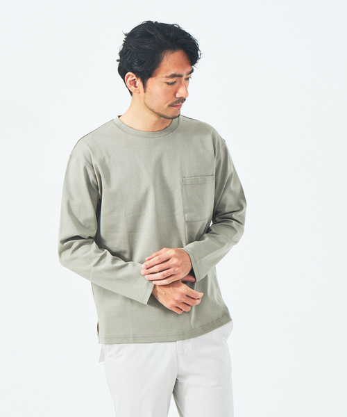 ABAHOUSE GRAY(アバハウスグレイ)の「シルケット ポンチ 長袖 Tシャツ(Tシャツ/カットソー・メンズ・ホワイト/ブラック/ネイビー/モカ/グレイッシュベージュ・46/48)」の3枚目の写真
