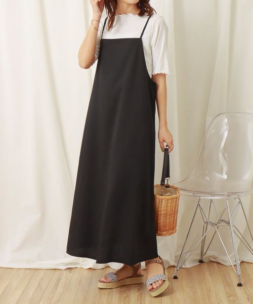 libelle more（リベル モア）の「ジャンスカ+シアーTシャツセット（ジャンパースカート・レディース・ブラック/ピンク/イエロー/グレイッシュベージュ・M/L）」の2枚目の写真