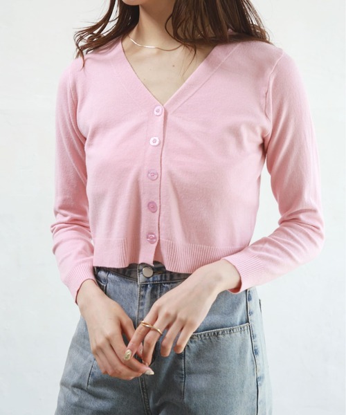 Alite cloth(アリーテクロス)の「無地カラーショート丈Vネックカラーカーディガン(カーディガン/ボレロ・レディース・イエロー/ブラック/ピンク/ブルー/ミント・FREE)」の16枚目の写真