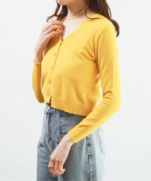 Alite cloth(アリーテクロス)の「無地カラーショート丈Vネックカラーカーディガン(カーディガン/ボレロ・レディース・イエロー/ブラック/ピンク/ブルー/ミント・FREE)」の8枚目の写真