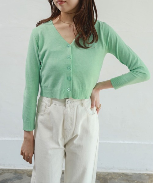 アルベロベロ　カーディガン緑　新品 ◇ ハイショクポケットクルーカーディガン|allureville OFFICIAL