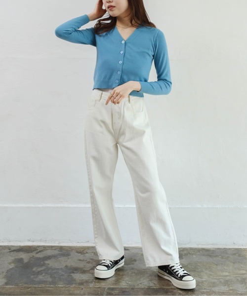 Alite cloth(アリーテクロス)の「無地カラーショート丈Vネックカラーカーディガン(カーディガン/ボレロ・レディース・イエロー/ブラック/ピンク/ブルー/ミント・FREE)」の7枚目の写真